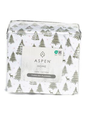 ASPEN Made In Turkey Tinsel Tree Flannel Sheet Set